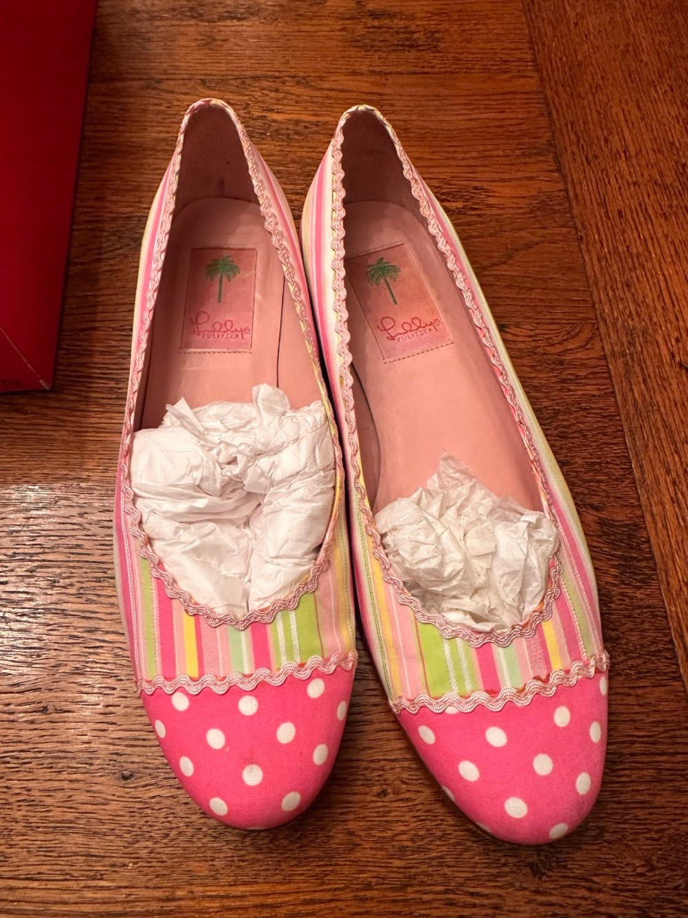 Vintage Lilly Pulitzer Pink Polka Dot & Stripe Women's Flats